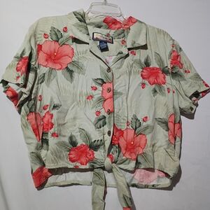 Floral Button-Down Shirt with Tie Front